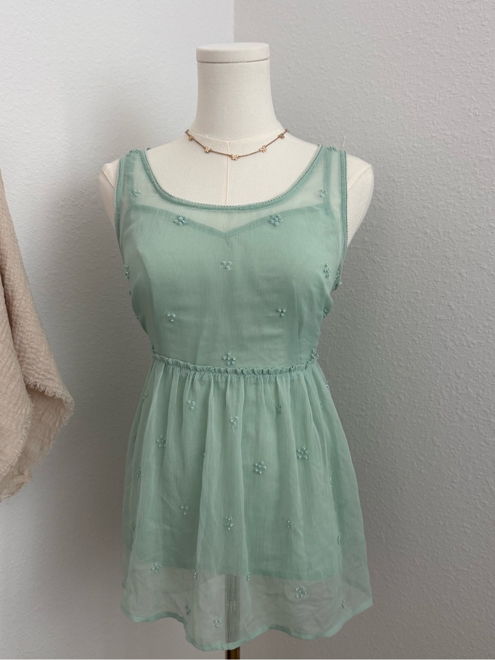 Lauren Conrad Seafoam Swiss Dot Babydoll Tank Top Size Medium